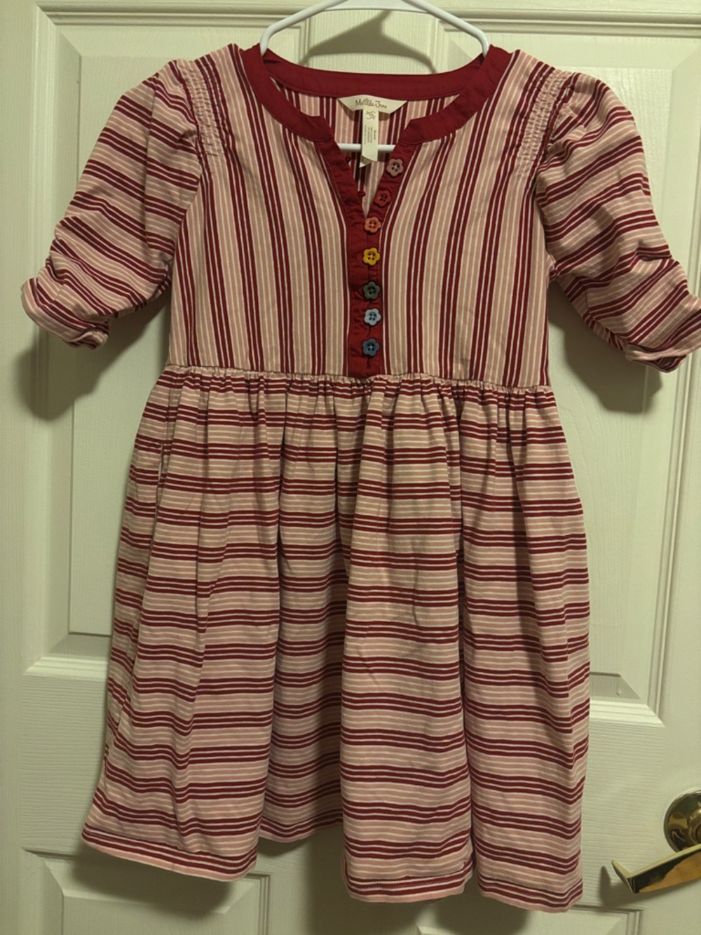 Matilda Jane Red and Cream Striped Cotton Dress with Colorful Buttons - Picture 1 of 2
